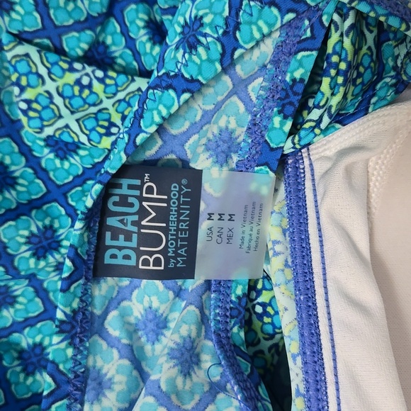 NWT Motherhood Maternity Blue Patterned Halter One-Piece Swimsuit - Picture 7 of 9